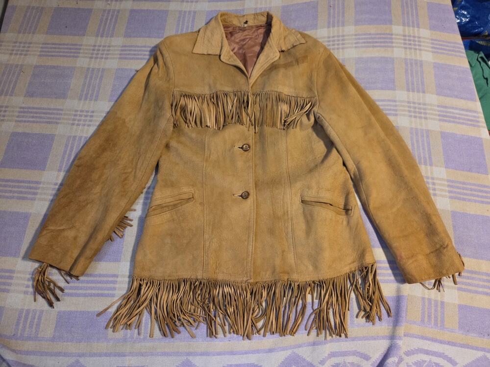 Vintage Western Jacket Leather Suede Soft 60s 70s Tan Full Fringe Coat Boho